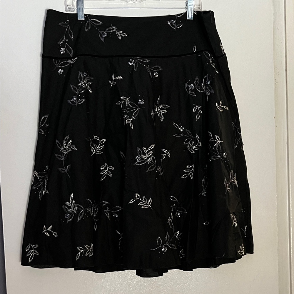 Nine West Black A-Line Skirt with Silver Floral Design